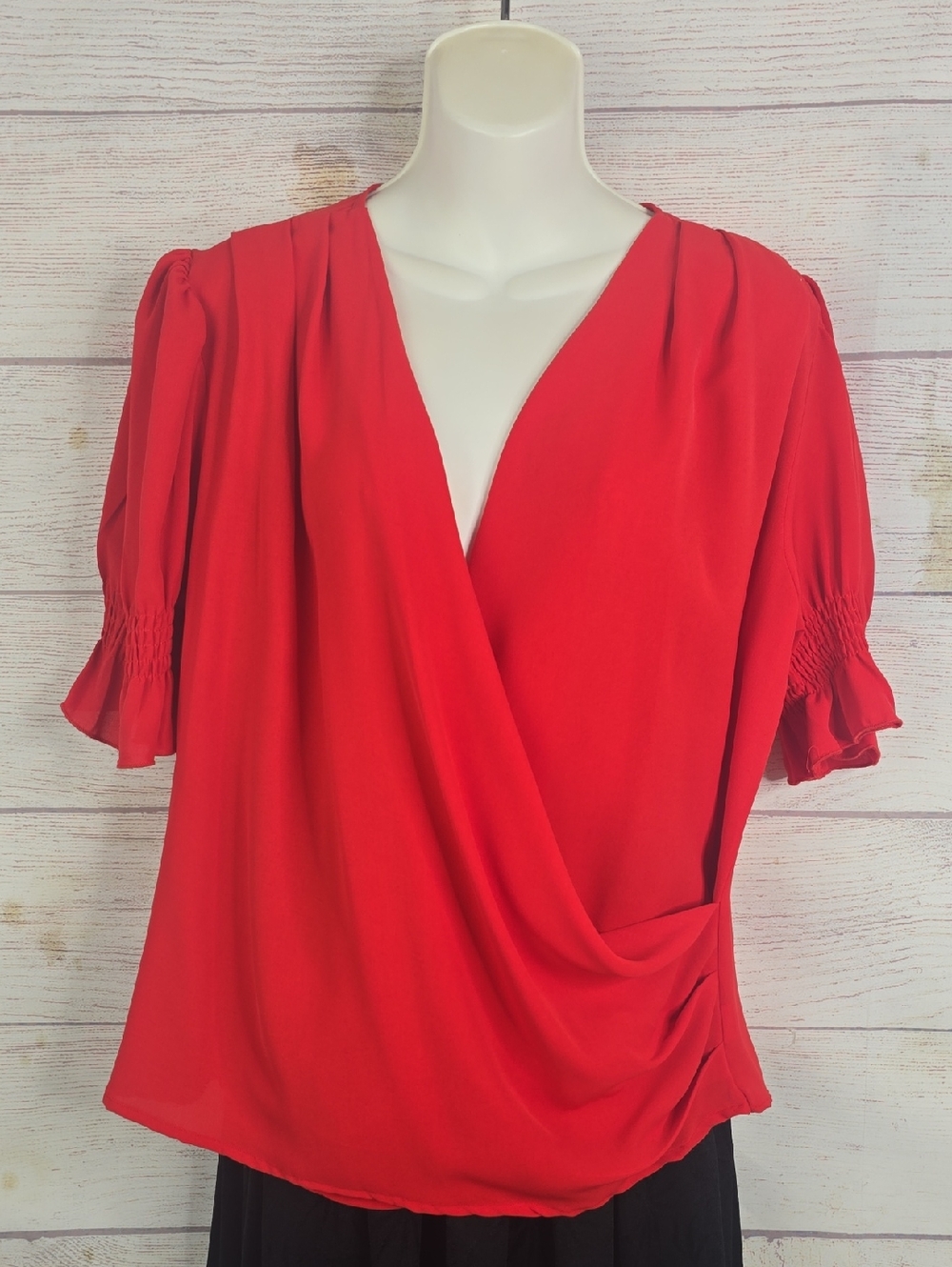 No Brand Red Draped Deep V-Neck Women’s Top Sz L